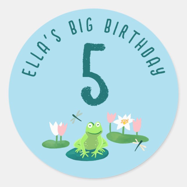 Adesivo Redondo Frogs and Lily Pads Cute Birthday Kids CUSTOM (Frente)
