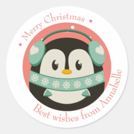 Adesivo Redondo Frohe Weihnachten Geschenkaufkleber mit Pinguin