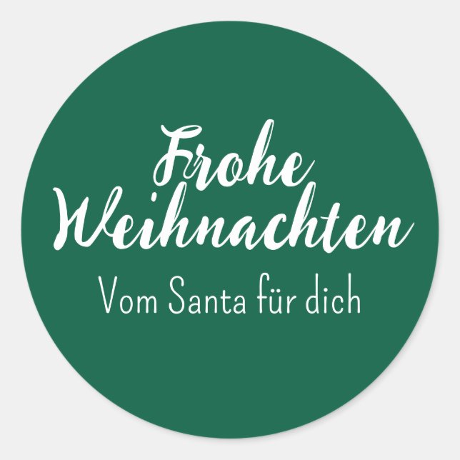 Adesivo Redondo Frohe Weihnachten green Merry Christmas in German  (Frente)