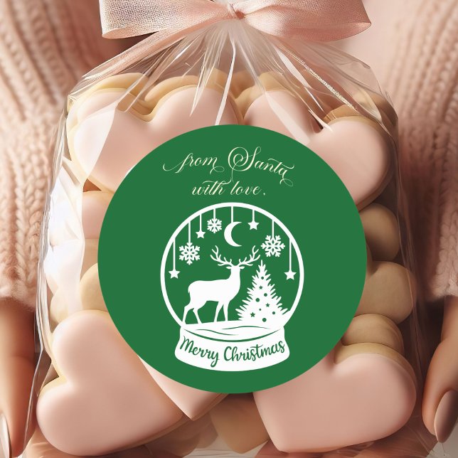 Adesivo Redondo From Santa With Love Snow Globe Deer (Criador carregado)