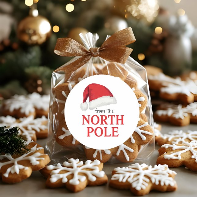 Adesivo Redondo From the North Pole Christmas Sticker | Santa Hat  (Criador carregado)