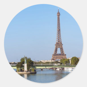 Adesivo Redondo Front de Seine e Eiffel tower - Paris, França