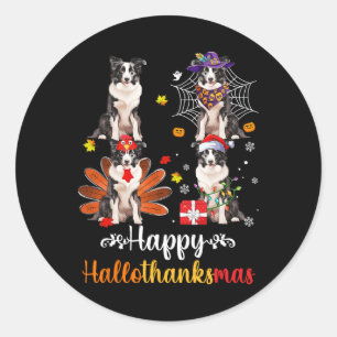Adesivo Redondo Fronteira Collie Halloween Feliz Natal Hall
