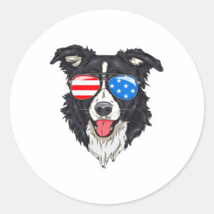 Adesivo Redondo Fronteira Collie Lover Cão Patriótico 4 De Julho D
