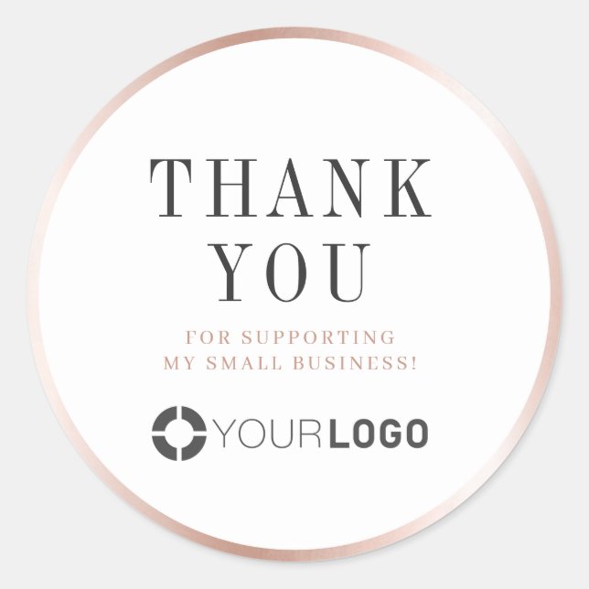 Adesivo Redondo Fronteira rosa ouro moderna com obrigado de logoti (Frente)