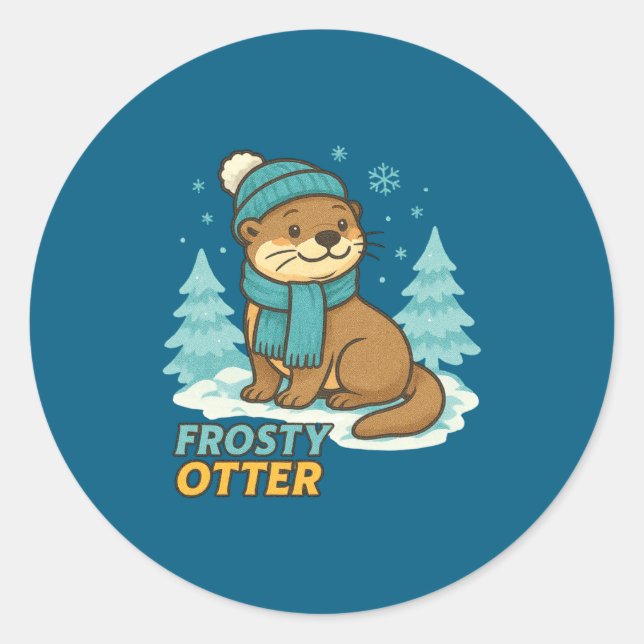Adesivo Redondo Frosty Otter Winter Charm Art Long Sleeve  (Frente)