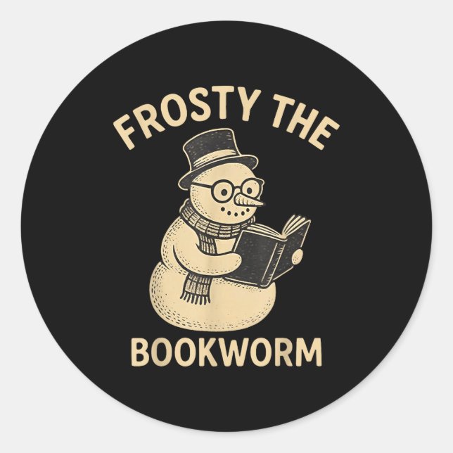Adesivo Redondo Frosty The Bookworm Snowman Reading  (Frente)