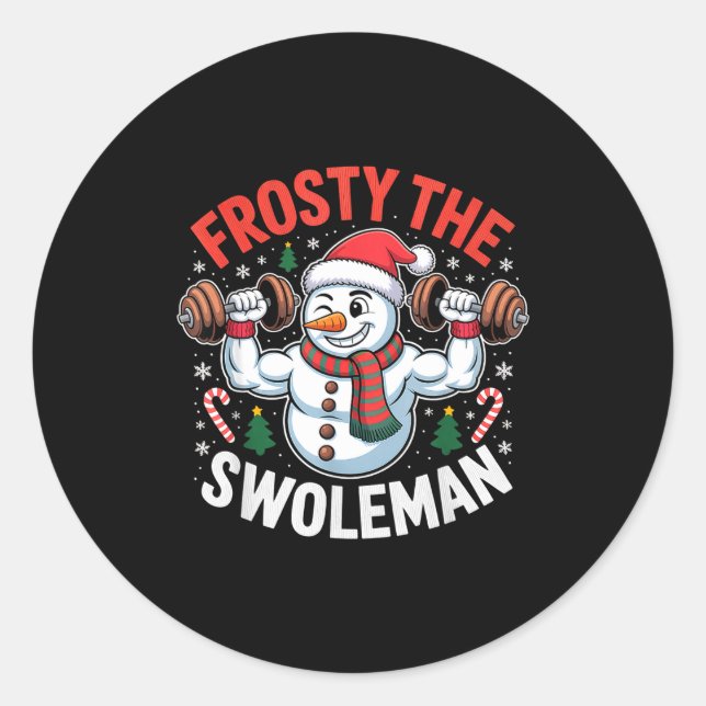 Adesivo Redondo Frosty The Swoleman Funny Gym Swole Bro Snowman  (Frente)