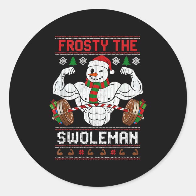 Adesivo Redondo Frosty The Swoleman Ugly Christmas Sweater Funny X (Frente)