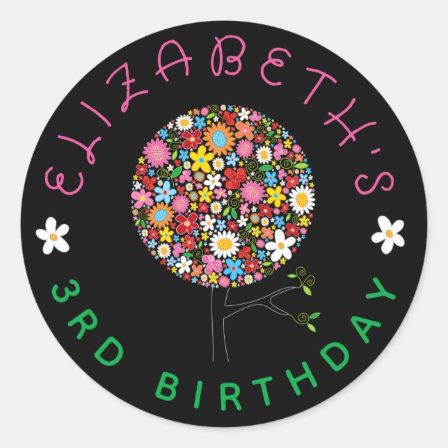 Adesivo Redondo Frota Colorida de Flores de Pop (Frente)