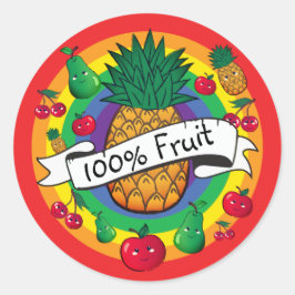Adesivo Redondo "Fruta 100%", fruta do arco-íris colorida kawaii