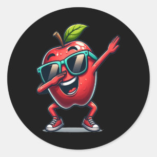 Adesivo Redondo Fruta de Apple Dancing Dabbing Apple