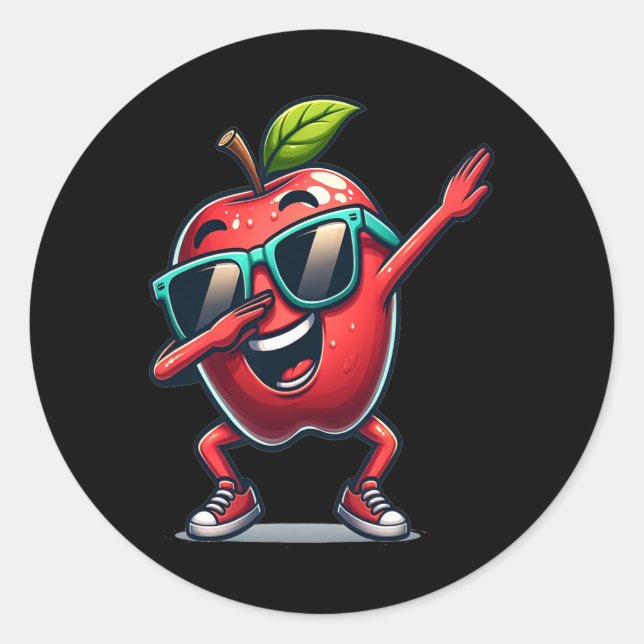 Adesivo Redondo Fruta de Apple Dancing Dabbing Apple (Frente)