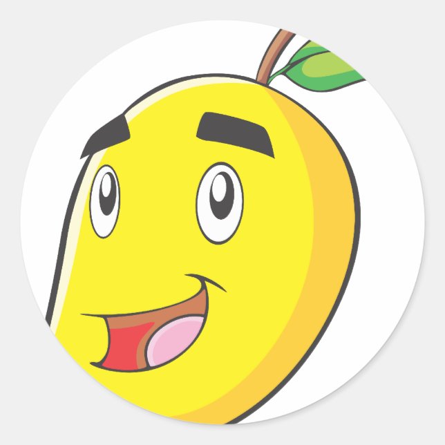 Adesivo Redondo Fruta de Mango Amarelo Feliz (Frente)