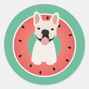 Adesivo Redondo Fruta de Melancia Bulldog Francesa