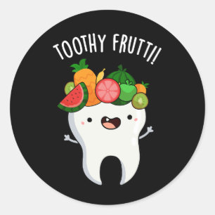 Adesivo Redondo Fruta Dentada Engraçada Pun Dental Escuro BG