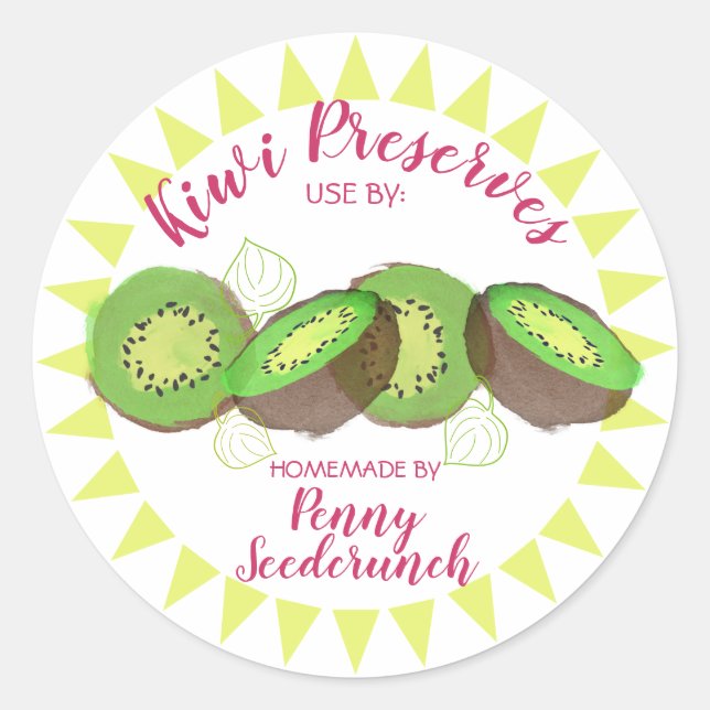 Adesivo Redondo Fruta em fatias de kiwi com aquarela personalizada (Frente)