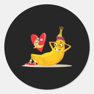 Adesivo Redondo Fruta Engraçada Banana Fazendo Sit-Up Crunch Para