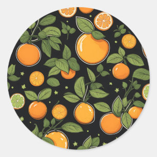 Adesivo Redondo Fruta Laranja E Folhas