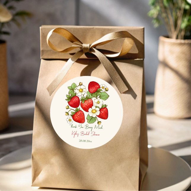 Adesivo Redondo Fruta morango doce presente de chá de panela de no (Berry sweet fruit summer strawberry bridal shower thank you favor stickers strawberry stickers)