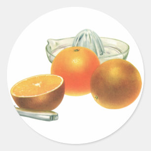 Adesivo Redondo Fruta Vintage, Comida Ripage Orange Juicer Breakfa