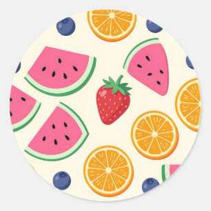 Adesivo Redondo Frutas Coloridas de Verão Melancia Laranja