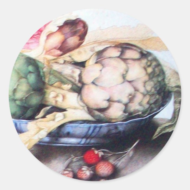 ADESIVO REDONDO FRUTAS DA SEASON 4- ARTICHOKES, ROSA E STRAWBERRIE (Frente)