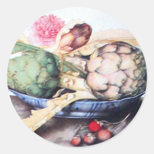 ADESIVO REDONDO FRUTAS DA SEASON 4- ARTICHOKES, ROSA E STRAWBERRIE (Frente)