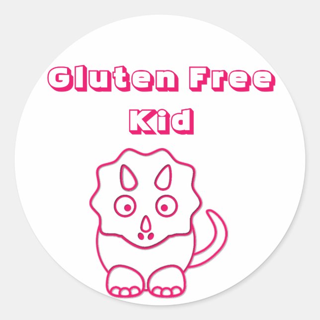 Adesivo Redondo Fuchsia Dino Gluten Free Kid Sticker (Frente)