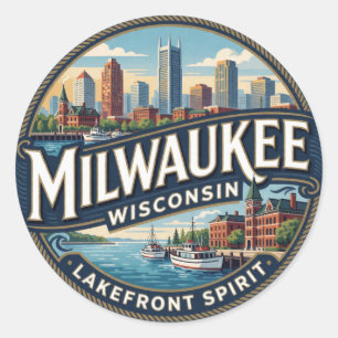 Adesivo Redondo 🌅 Fuga de viagem para a orla de Milwaukee