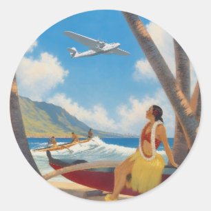 Adesivo Redondo Fuga do Paraíso Vintage Havaiano Hula Girl Aloha