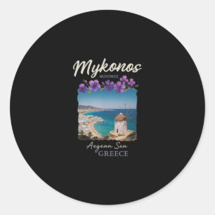Adesivo Redondo Fuga para Mykonos Grécia Estilo Ilha do Mar Egeu