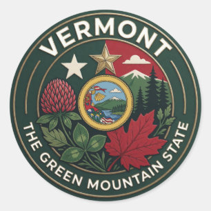 Adesivo Redondo 🌳 Fuga pelas Montanhas Verdes em Burlington Vermo
