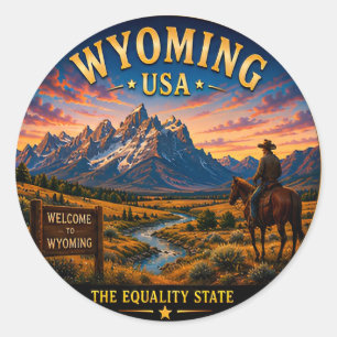 Adesivo Redondo Fuga Selvagem da Montanha de Wyoming 🟡