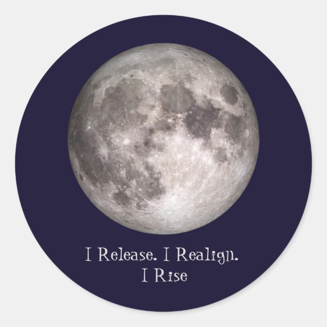 Adesivo Redondo Full Moon Ritual I Release I Realign I Rise (Frente)