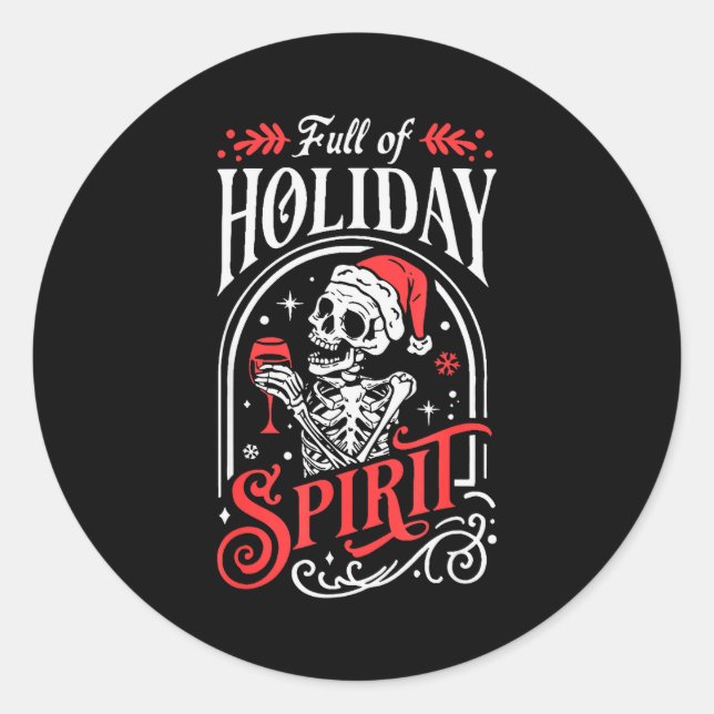 Adesivo Redondo Full Of Holiday Christmas Skeleton Srit Drinking W (Frente)