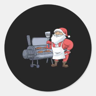 Adesivo Redondo Fumaça Natal Barbecue Santa Claus Grill