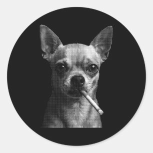 Adesivo Redondo Fumando cigarro chihuahua engraçado amante de cach