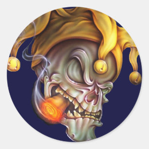 Adesivo Redondo Fumando Crânio de Jester