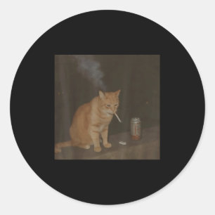 Adesivo Redondo Fumar Feliz Cigarro Gatinho Engraçado Fumar Meme B