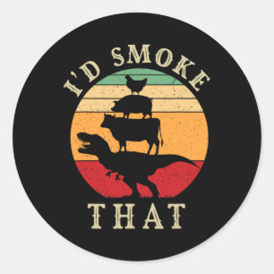 Adesivo Redondo Fumaria Aquele Churrasco Engraçado, Vintage Meat S