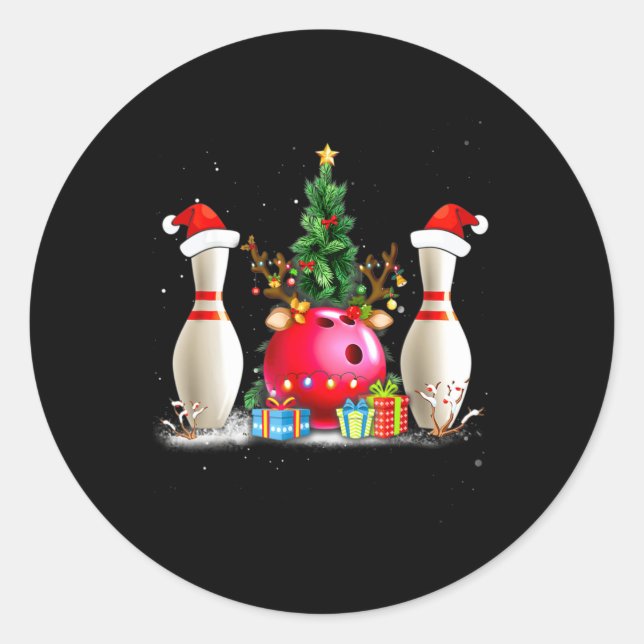 Adesivo Redondo Fun Bowling Christmas Santa Hat Xmas Bowling Lover (Frente)