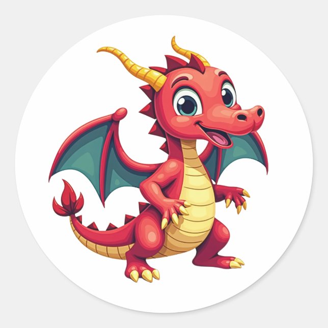 Adesivo Redondo Fun Cartoon Dragon Sticker  (Frente)