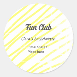 Adesivo Redondo Fun Club bachelorette party yellow lines backgroun