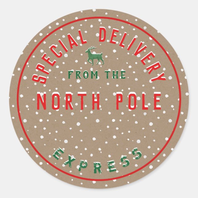 Adesivo Redondo Funcionário de Entrega Especial Rustic Kraft no Po (Frente)