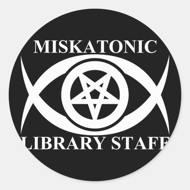 ADESIVO REDONDO FUNCIONARIOS DE BIBLIOTECA MISKATÔNICA (Frente)