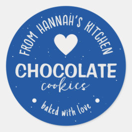 Adesivo Redondo Fundo Azul Escuro, Brilhante Com Amor