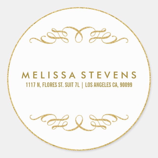 Adesivo Redondo Fundo Branco do Quadro Floral de rendas Dourado co (Frente)