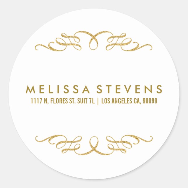 Adesivo Redondo Fundo Branco do Quadro Floral de rendas Dourado co (Frente)