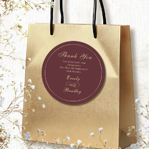 Adesivo Redondo Fundo Burgundy Escuro com Grafia Dourada Elegante